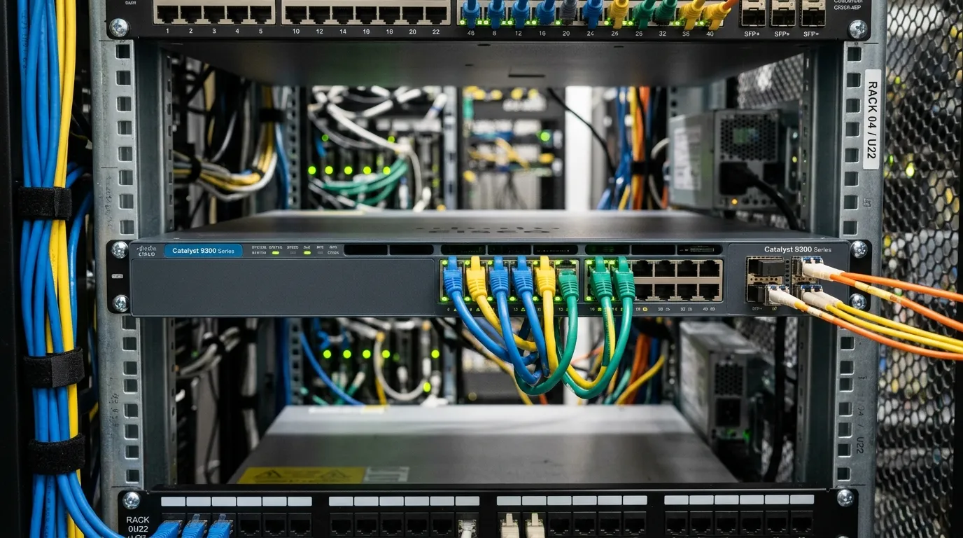 Switch Cisco Catalyst em rack de rede